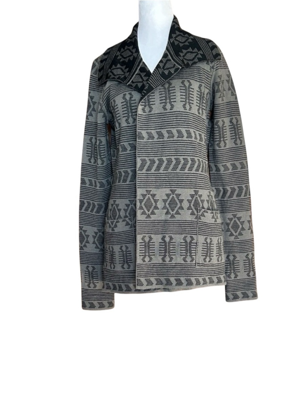 Tracy Reese‎ Cardigan Sweater Grey Black Western Aztec Alpaca Small No Belt